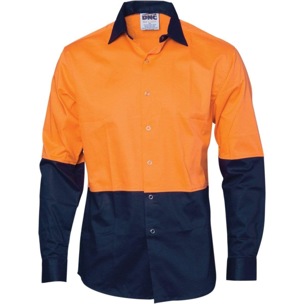 DNC Workwear Hospitality & Chefwear Orange/Navy / XS DNC WORKWEAR Hi-Vis Cool Breeze Food Industry Long Sleeve Cotton Shirt 3942